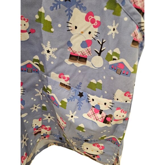 Sanrio Hello Kitty Scrubs Top Nurse Snowman Snowflake Winter Blue SEE DESCRIPT - Picture 8 of 10
